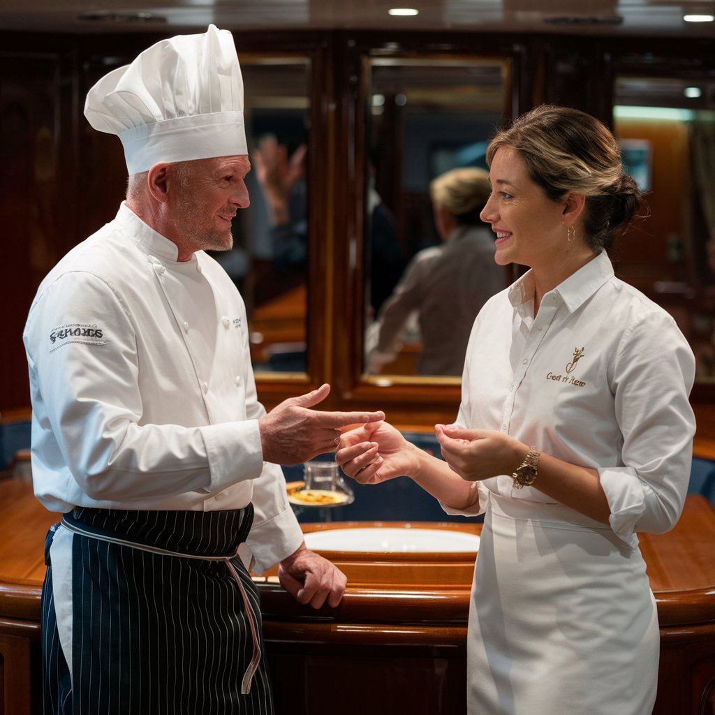 Chef and Stewardess having a meeting