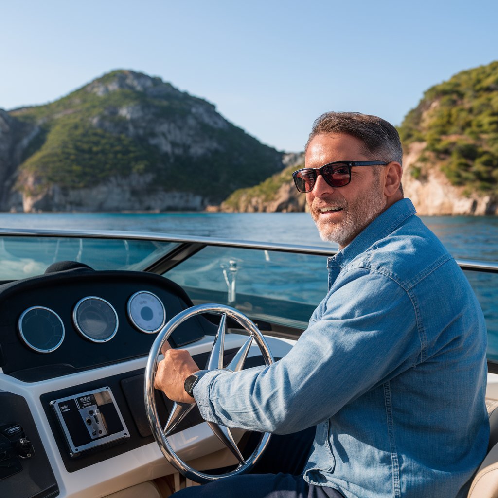 Yacht Captain driving through beautiful scenery