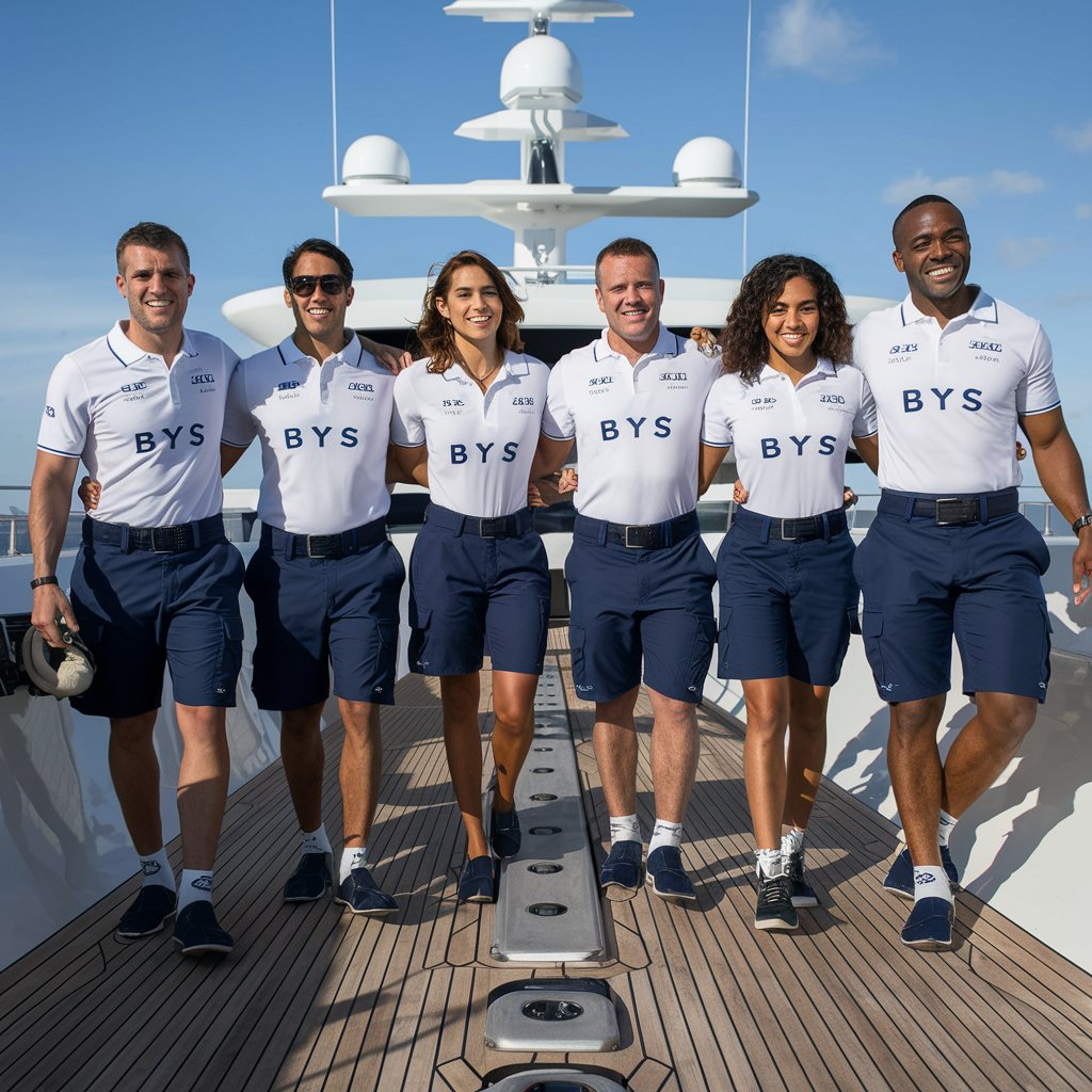 Diverse Crew Members on a Luxury Yacht