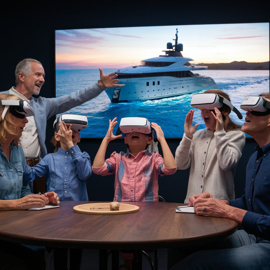 A family participates in VR for yachting