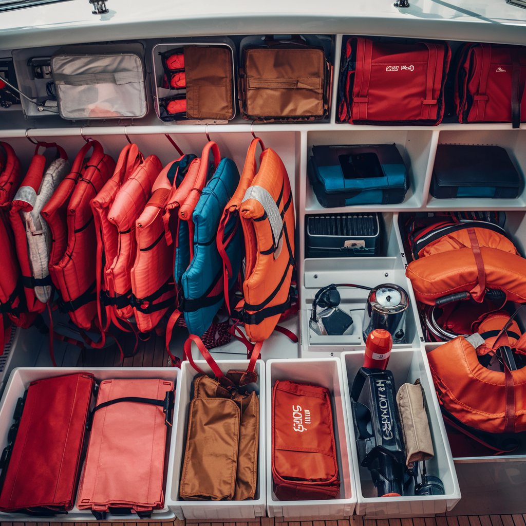 A meticulously organized yacht interior