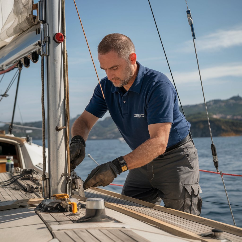 A Yacht Liveaboard performing maintenance