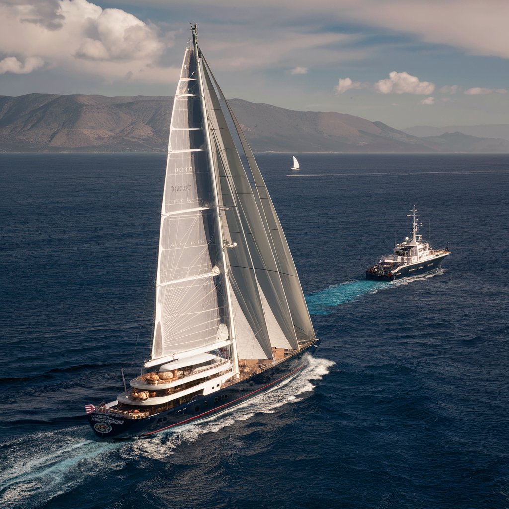 Sailing yacht and support vessel