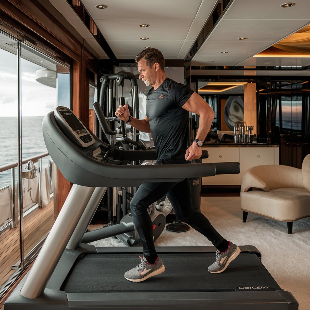 Owner working out on his yacht