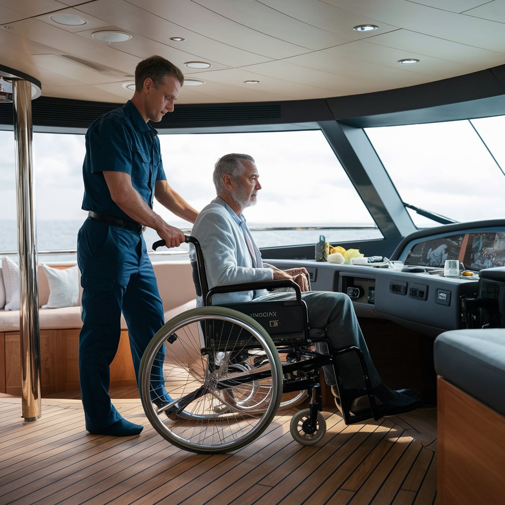 Guest on yacht in wheelchair