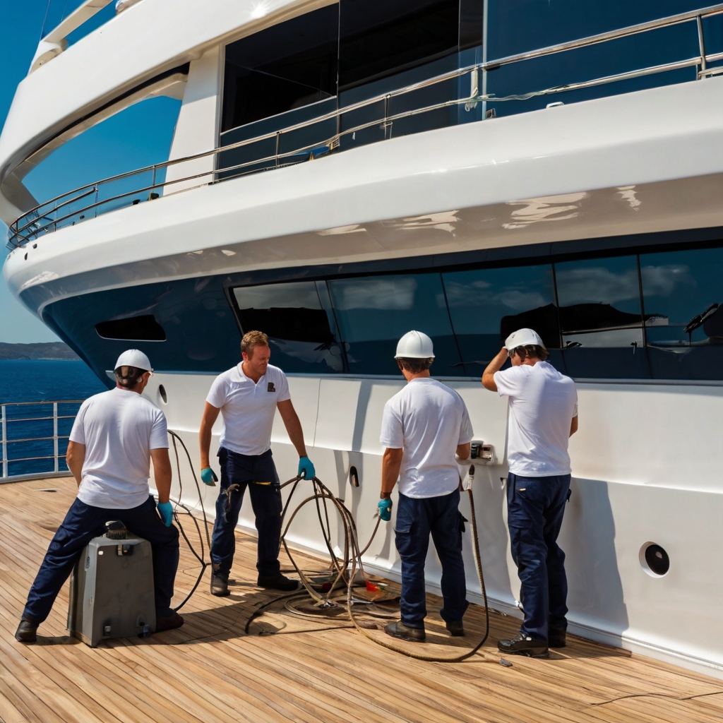Yacht Bosun and Crew at Work