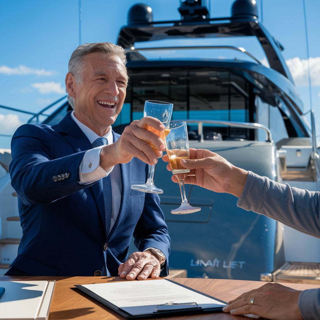 Celebration after the sale of a yacht