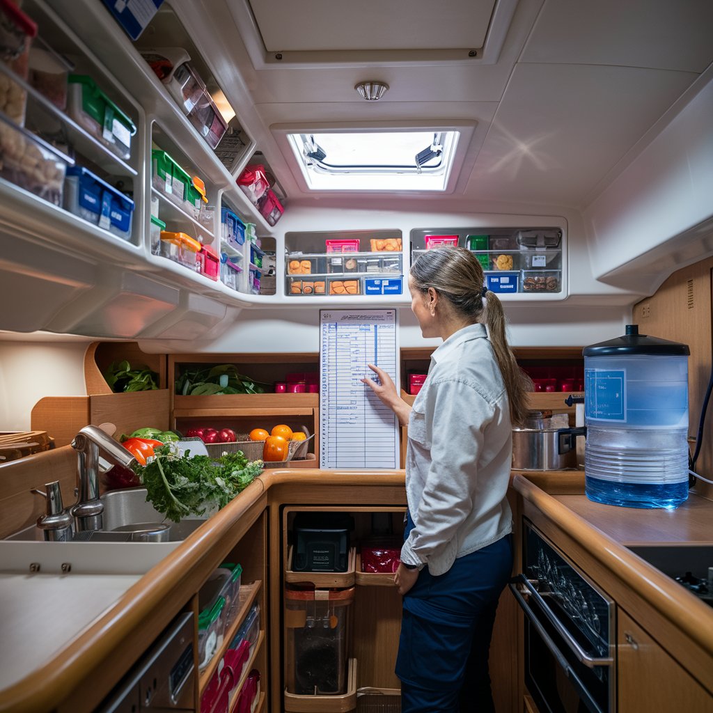 Crew member checking up on food supplies